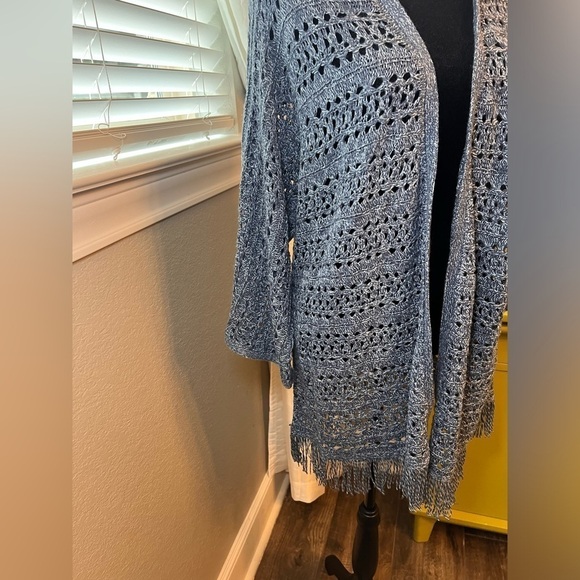 Allison Daley 34" long open knit cardigan/wrap sweater Fringe bottom. Size P L/G - Picture 2 of 7